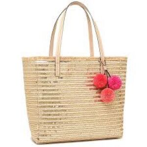 Kate Spade Gold and Straw Garden Way Hallie Tote Bag. (Large)